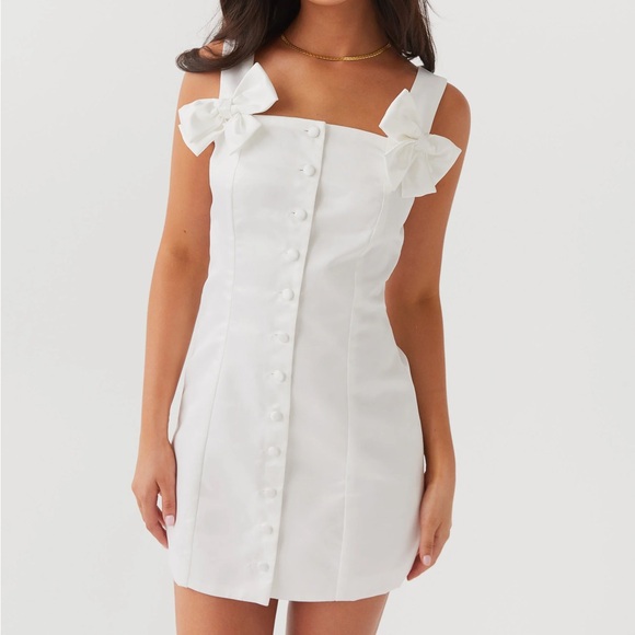 Peppermayo Dresses & Skirts - NWT Peppermayo Brielle Bow Satin Mini Dress White